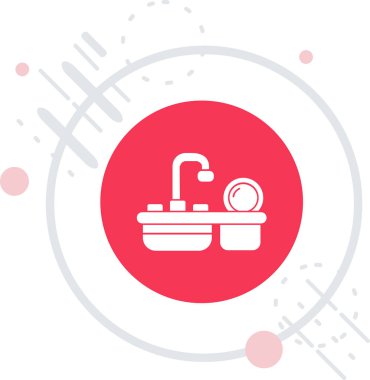 Beyaz çizgi su musluğu simgesi uzun gölge arkaplan izole. Kırmızı daire düğmesi. vektör.