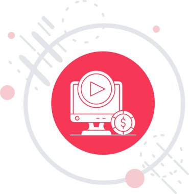 Uzun gölgeli beyaz çizgi video oyunu. Online film ve film işareti. Kırmızı daire düğmesi. vektör illüstrasyonu