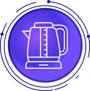 Beyaz zemin üzerinde bal ikonu olan beyaz bir fincan çay. Ballı çaydanlık. Mavi daire düğmesi. vektör.