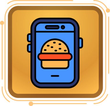 Hamburger fast food simgesi renk ana hatları vektörü
