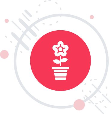 Uzun gölgeli beyaz saksı ikonu. Kırmızı daire düğmesi. vektör.