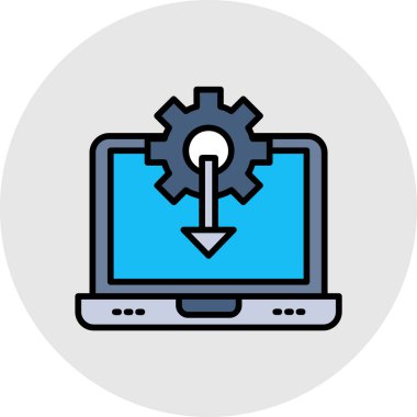 dişli simgesi olan dizüstü bilgisayar, vektör illüstrasyonu