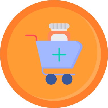 Beyaz arka planda hap, illüstrasyon, vektör içeren alışveriş arabası.