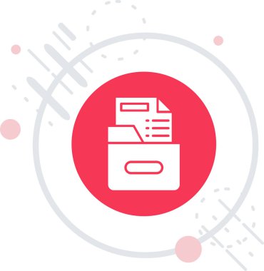 Beyaz arkaplanda dizin simgesi olan beyaz satır belgesi. Muhasebe belgesi. Muhasebe belgesi. Muhasebe işareti. Çember düğmesi. vektör illüstrasyonu