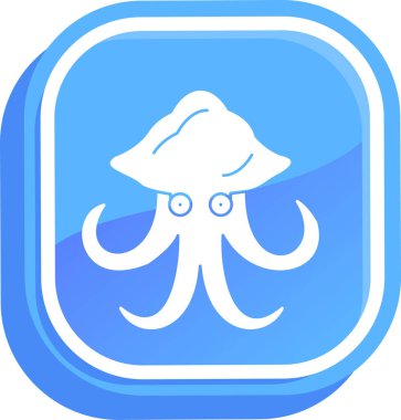 Uzun gölgeli bir ahtapotun mavi ikonunun vektör çizimi