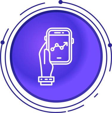 Akıllı telefon simgesine sahip akıllı renkli saat. Beyaz arka planda izole edilmiş. Rastgele dinamik şekiller. Gradyan çizgisi tarzı. vektör.