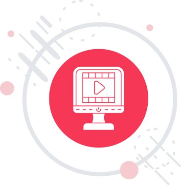 Grafik simgesine sahip uzun gölgeli beyaz çizgi bilgisayar monitörü. Muhasebe işareti. planlama, denetleme, denetleme, denetleme. kırmızı daire düğmesi