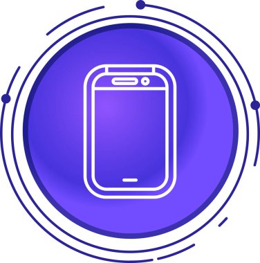 Beyaz arka planda izole edilmiş cep telefonu simgesine sahip siyah hat akıllı telefonu. Mavi daire düğmesi. vektör illüstrasyonu