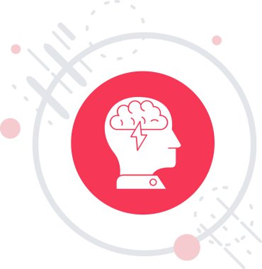 Beyaz arka planda izole edilmiş yıldırım simgesi olan beyaz çizgi başı. Şimşek çakıyor. Şimşek işareti. Gök gürültüsü. Kırmızı daire düğmesi. vektör illüstrasyonu