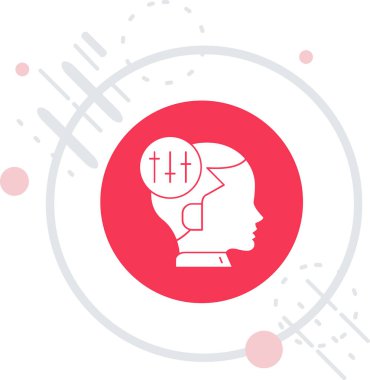 Beyaz arka planda yapay zeka ikonu olan beyaz insan kafası. İnsan beyni ve insan beyni sembolü. Beyin soyut öğreniyor. rastgele çember şekilleri