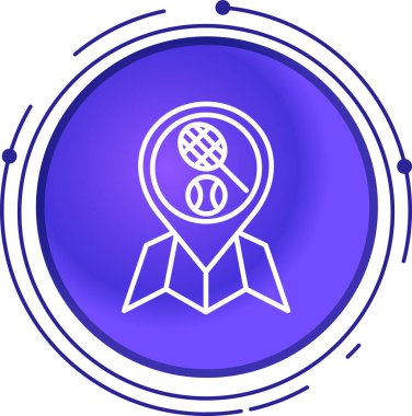 Yeryüzü ikonunun beyaz arkaplanda izole edilmiş beyaz çizgi konumu. Dünya ya da Dünya işareti. Mavi daire düğmesi. vektör.