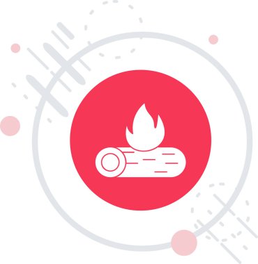 Beyaz arkaplanda beyaz çizgi ateş ikonu izole edildi. Ateş ikonu. Kırmızı daire düğmesi. vektör