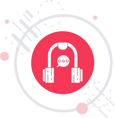 Beyaz kulaklık simgesi beyaz arkaplanda izole edilmiş. Kulaklıklar. Müzik, hizmet, iletişim ve operatör konsepti. Kırmızı altıgen düğmesi. vektör