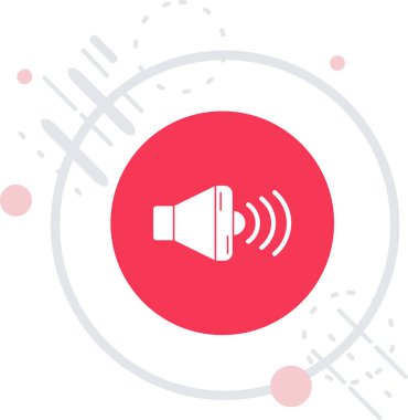 Beyaz Mikrofon simgesi uzun gölgeli. Radyodaki mikrofondan. Sözcü işareti. Kırmızı daire düğmesi. Vektör İllüstrasyonu