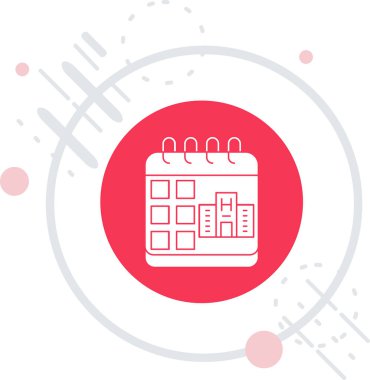 Beyaz çizgi takvimi ve takvimi, zaman yönetimi ve hatırlatıcı simgesi uzun gölge arkaplanı ile izole edildi. olay sembolü. Kırmızı daire düğmesi. vektör illüstrasyonu