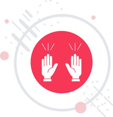 El simgesini tutan kırmızı çizgi insan eli beyaz arka planda izole edilmiş. Gezegeni kurtar. Soyut çember rastgele noktalar. vektör