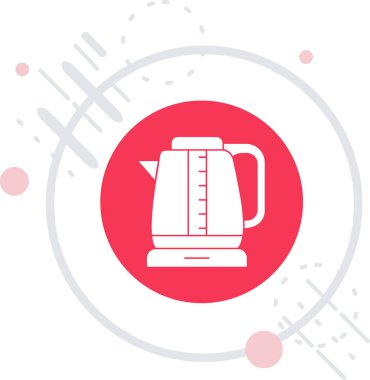 Beyaz arkaplanda ikon olan kırmızı çaydanlık. Çaydanlık ikonu. Noktalı soyut çember çizimi