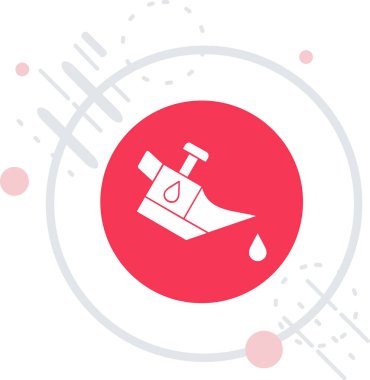 Beyaz arkaplanda beyaz çizgi duşu ya da su damlası simgesi izole edildi. Kırmızı daire düğmesi. vektör illüstrasyonu