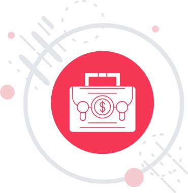 Kırmızı çizgi evrak çantası simgesi beyaz arkaplanda izole edildi. İş sözleşmesi. İş portföyü. Soyut çember rastgele noktalar. vektör