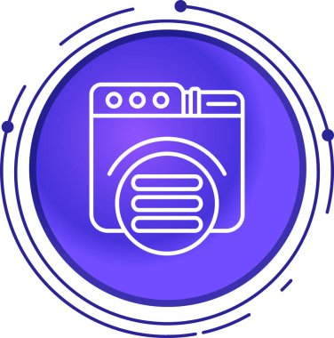 Beyaz arkaplanda mavi çizgi yıkama simgesi izole edildi. makine simgesi. Çamaşır makinesi, makine. Ev aletleri sembolü. soyut çember rastgele noktalar.