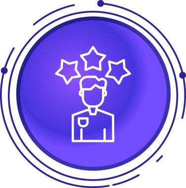 Beyaz arka planda izole edilmiş yıldız ikonu olan bir iş adamı. Favori sembolü olan bir adam. En sevdiği sembol. Renkli taslak konsepti. vektör illüstrasyonu.