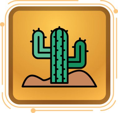 Beyaz arka planda izole edilmiş çöl ikonunda kaktüslü renkli kaktüs. Kaktüs burcunda büyüyen kaktüs. vektör.