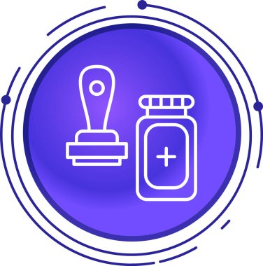 Mavi ve sarı çizgili hap şişesi ve beyaz arka planda su toplayan paket ikonu. Eczane ve ilaç. Renkli taslak konsepti. vektör illüstrasyonu