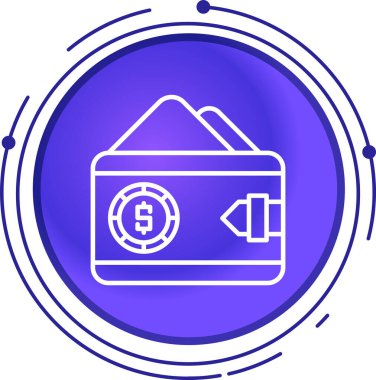 Beyaz arkaplanda izole edilmiş madeni para simgesi olan renk cüzdanı. Çanta ikonu. Nakit tasarruf sembolü. Değişken rastgele dinamik şekiller. vektör illüstrasyonu