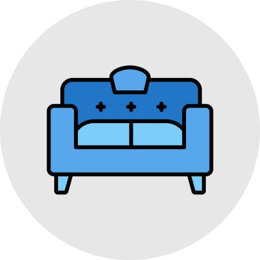 Web ve mobil uygulaması tasarımı, kanepe logo kavramı için beyaz arka plan üzerinde izole kanepe simge vektör