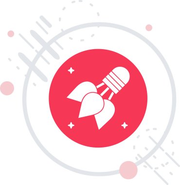 Kırmızı çizgi uydu simgesi beyaz arkaplanda izole edildi. Soyut çember rastgele noktalar. vektör