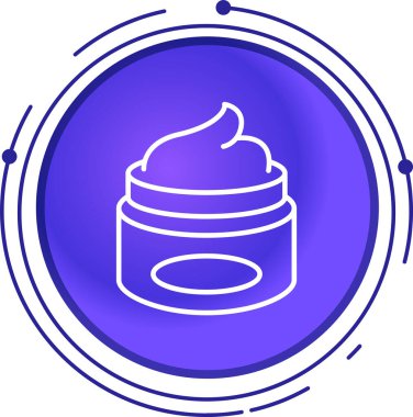 Beyaz arka planda izole edilmiş mavi çizgi kremi ve losyon kozmetik tüp ikonu. Kadınlar için vücut bakım ürünleri. Soyut çember rastgele noktalar. vektör illüstrasyonu