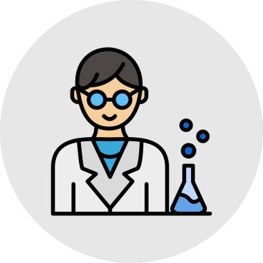 Bilim adamı vektör çizgisi simgesi, işaret, beyaz arka planda sembol, uygun vuruşlar, web sitesi simgesi. ızgarada dizayn edilmiş mükemmel simge.