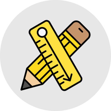 Kalem ve cetvel renk ikonu vektörü. Cetvel ve cetvel için. izole edilmiş sembol çizimi