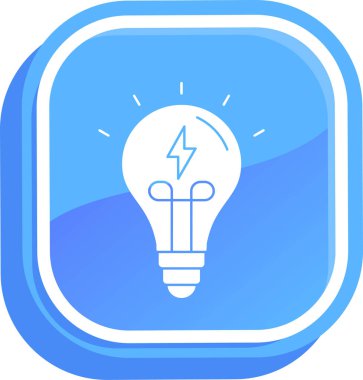 Mavi simgesi ve beyaz arkaplanı olan ampulün vektör çizimi.