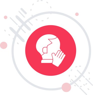 Kırmızı çizgi insan eli beyaz arka planda izole edilmiş bir dünya simgesini tutuyor. Dünya zekası ya da küresel düşünme işareti. Soyut daire düğmesi. vektör.