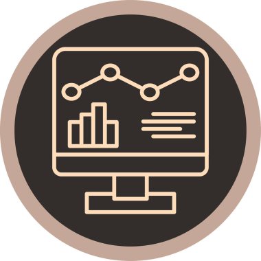 Analitik vektör simgesi. Bu düz yuvarlak sembol beyaz arkaplanda yumuşak beyaz renkler ve gri renkler kullanır.