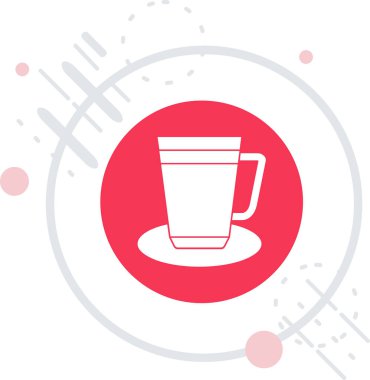 Beyaz arka planda izole edilmiş çay ikonu olan beyaz kahve fincanı. Kırmızı daire düğmesi. vektör illüstrasyonu.