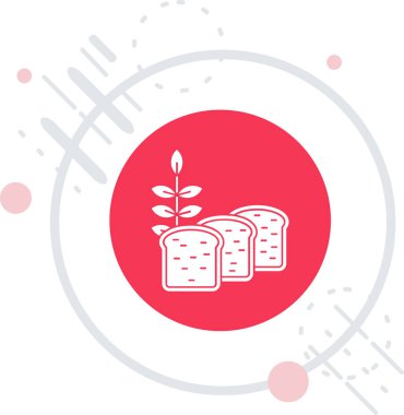 Beyaz üzerine izole edilmiş beyaz çizgi ekmek simgesi. Fırın, ürün ve fırın. Kırmızı daire düğmesi. vektör illüstrasyonu