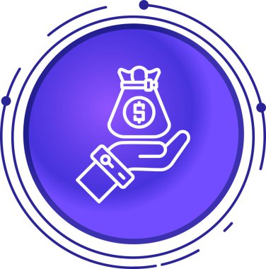 Beyaz arka planda dolar sembolü olan çizgi para çantası. Dolar ya da USD sembolü. Nakit para işareti. Renkli taslak konsepti. vektör