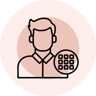 Mikrofon vektör ikonu olan bir adam. Çizgi işareti beyaz arkaplanda izole edilmiş doğrusal ve grafik ögeleri ile.