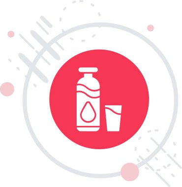 Beyaz arka planda izole edilmiş beyaz çizgi şampuan ikonu şişesi. Kırmızı daire rastgele noktalar. vektör