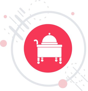 Beyaz arka planda izole edilmiş ateş ikonlu yemek pişirme kabı. Haşlama ya da güveç besin sembolü. Renkli taslak konsepti. vektör