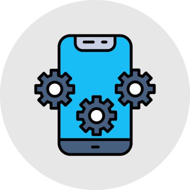 Teknoloji akıllı telefon dişli karikatür ikon vektör illüstrasyon grafik tasarımı