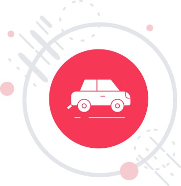 Kırmızı araba servisi simgesi beyaz arkaplanda izole edildi. Araba servisi tabelası. Araba servisi. Tamirci araba tamircisi. Soyut çember rastgele noktalar. vektör illüstrasyonu