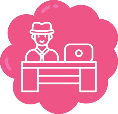 Şapkalı ve bilgisayarlı bir adamın vektör çizimi