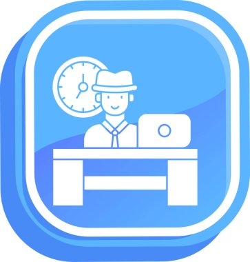 Dizüstü bilgisayar ve ofis vektör simgesi ile çalışan iş adamı