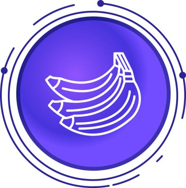 Beyaz arkaplanda siyah çizgi muz simgesi izole edildi. Mavi daire düğmesi. vektör illüstrasyonu