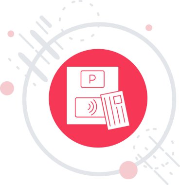 Beyaz arka planda beyaz çizgi bileti simgesi izole edildi. Halka açık bilet. Kırmızı daire düğmesi. vektör.