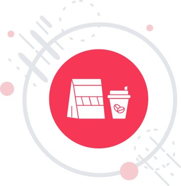 Sıralı kahve poşeti ve beyaz arka planda izole kahve fincanı ikonu. Renkli taslak konsepti. vektör.