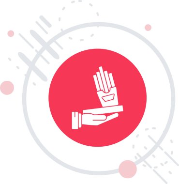 Beyaz çizgili el, uzun gölgeli toprak simgesini tutuyor. El ele tutuşan dünya küresi. Çevre kirliliği kavramı. Kırmızı daire düğmesi. vektör